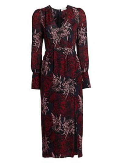 Shop A.l.c Bailey Floral Silk Midi Dress In Midnight Pink Red