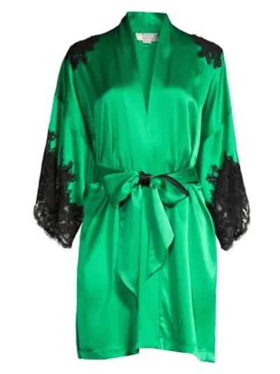 Shop Christine Women's Diva Lace-trim Silk Kimono In Emerald