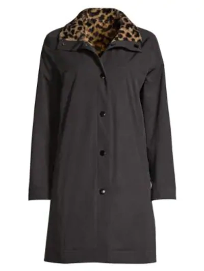 Shop Jane Post Reversible Leopard Rain Coat In Black Cheetah