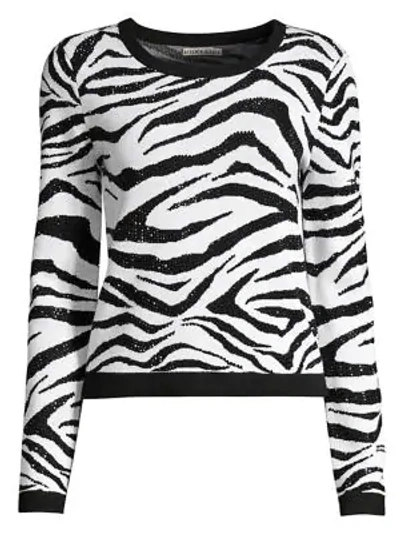 Shop Alice And Olivia Connie Embellished Stretch-wool Zebra Jumper In Black White