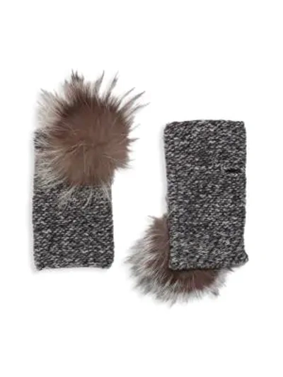 Shop Portolano Fox Fur Pom-pom Cashmere Arm Warmers In Black Grey