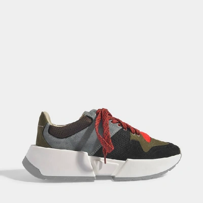 Shop Mm6 Maison Margiela Platform Trainers In Red, Black And Green Leather