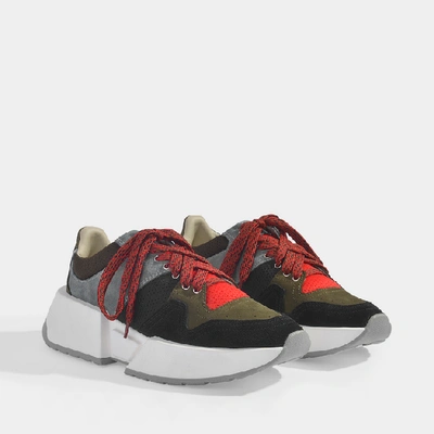 Shop Mm6 Maison Margiela Platform Sneakers In Red, Black And Green Leather