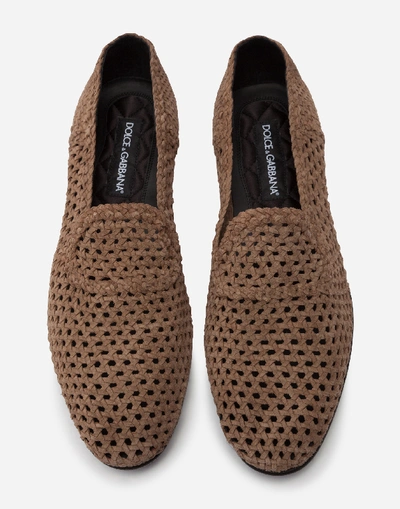 Shop Dolce & Gabbana Woven Suede Slippers In Beige