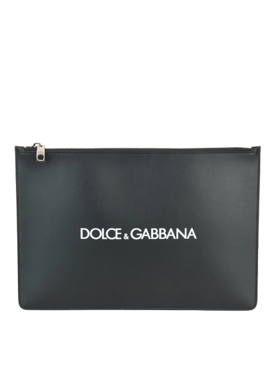 Shop Dolce & Gabbana Logo Print Leather Clutch In Black