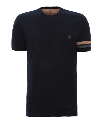 Shop Brunello Cucinelli Jersey T-shirt With Contrasting Bands In Blue