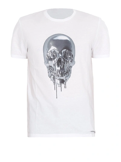 Shop Alexander Mcqueen Metallic Skull White Cotton T-shirt