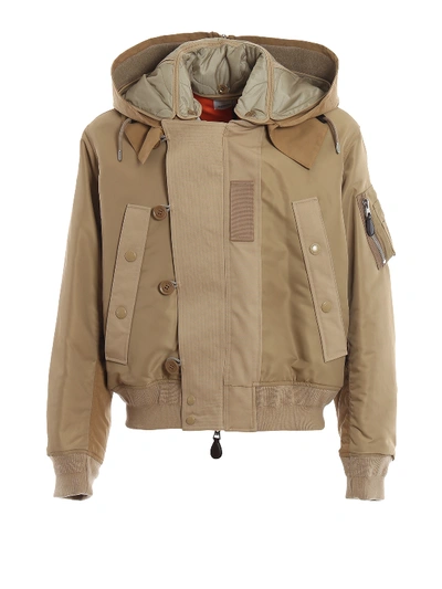 Shop Burberry Detachable Hood Detailed Nylon Bomber Jacket In Beige