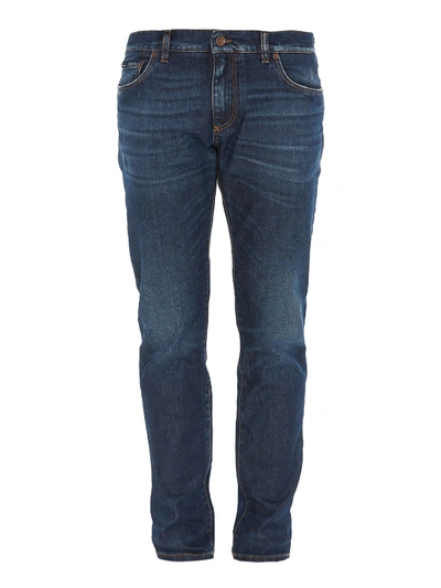 Shop Dolce & Gabbana Faded Five Pocket Jeans In Medium Wash