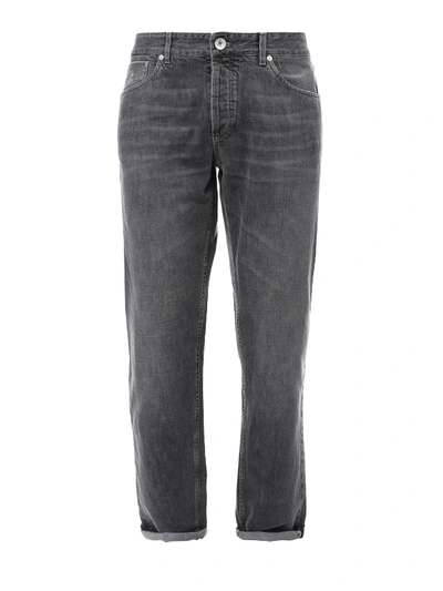 Shop Brunello Cucinelli Logo Embroidery Faded Jeans In Dark Grey