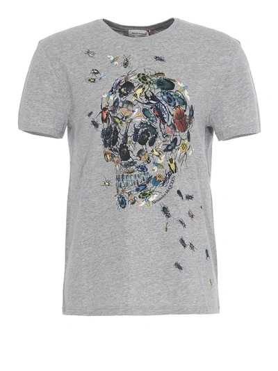 Shop Alexander Mcqueen Beetle Cluster Skull Print T-shirt In Light Grey