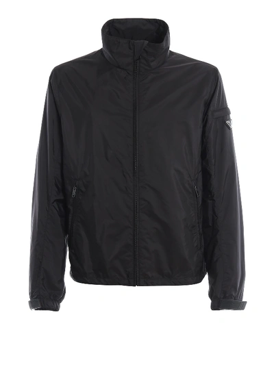 Shop Prada Logo Detailed Sleeve Nylon Jacket In Black