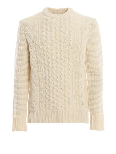 Shop Woolrich Wool Cable Knit Sweater In White