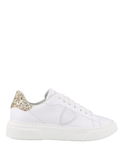 Shop Philippe Model Temple White Leather And Glitter Sneakers