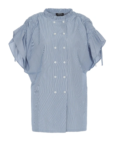 Shop Apc Suzanne Striped Cotton Blouse In Light Blue