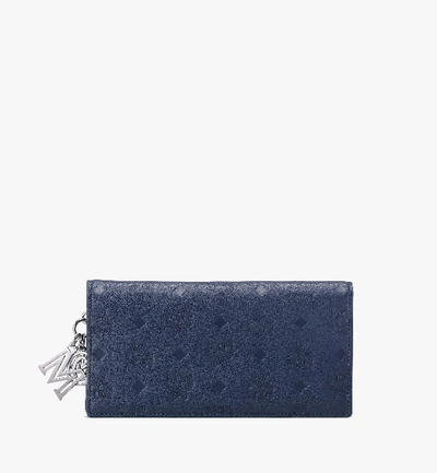 Shop Mcm Klara Two-fold Wallet In Monogram Leather In Navy Blue