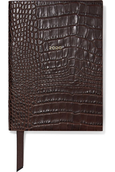 Shop Smythson Soho 2020 Croc-effect Leather Diary In Merlot