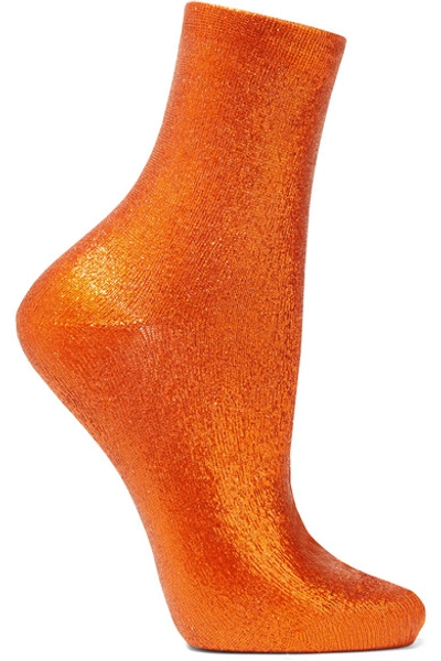 Shop Maria La Rosa Metallic Coated Silk-blend Socks In Orange