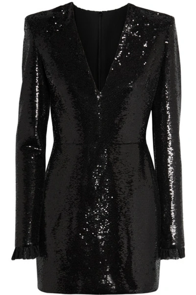 Shop Philosophy Di Lorenzo Serafini Lace-trimmed Sequined Crepe Mini Dress In Black
