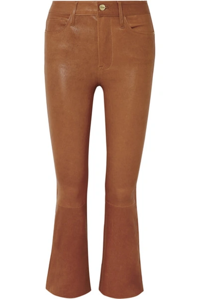 Shop Frame Le Crop Mini Boot Leather Pants In Light Brown