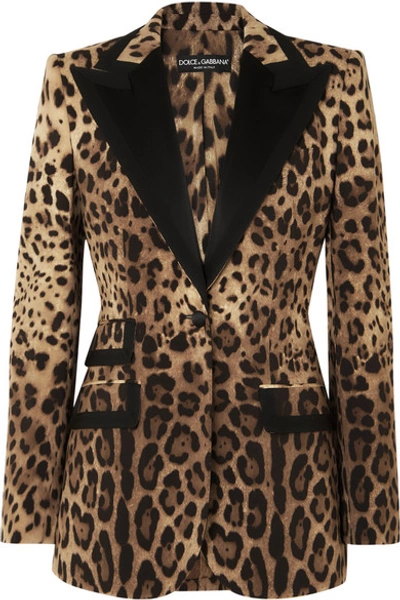Shop Dolce & Gabbana Satin-trimmed Leopard-print Wool-blend Blazer In Leopard Print