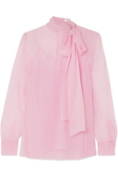 Shop Valentino Pussy-bow Chiffon Blouse In Pink