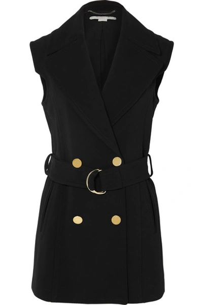 Shop Stella Mccartney Belted Double-breasted Wool-blend Vest In Black