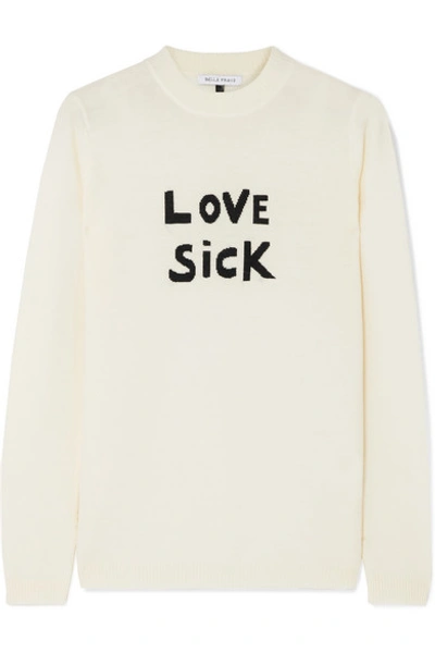 Shop Bella Freud Love Sick Intarsia Wool Sweater In White