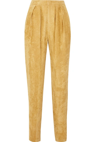 Shop Isabel Marant Fany Pleated Corduroy Tapered Pants In Mustard