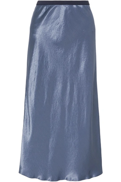 Shop Max Mara Leisure Alessio Hammered-satin Midi Skirt In Blue