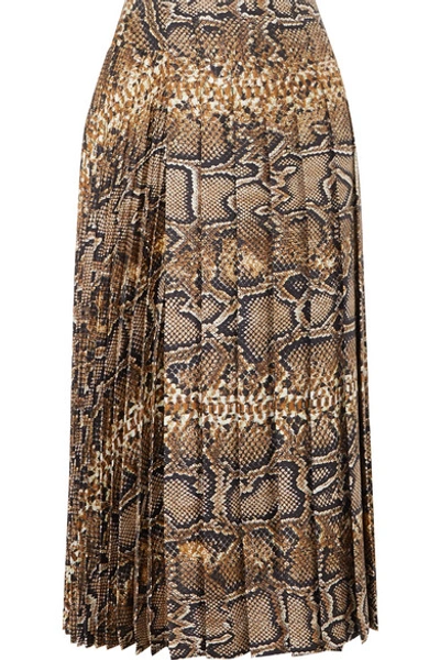 Shop Victoria Beckham Wrap-effect Pleated Snake-print Silk Midi Skirt In Snake Print