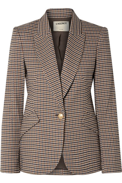 Shop L Agence Chamberlain Houndstooth Tweed Blazer In Brown