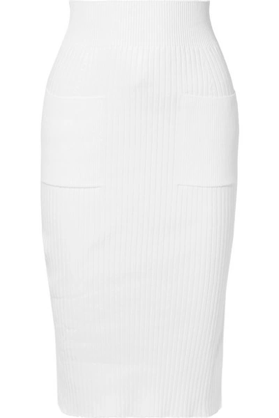 Shop Courrèges Ribbed Cotton-blend Pencil Skirt In White