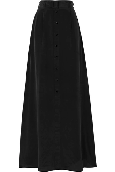 Shop L Agence Bendetta Belted Silk Crepe De Chine Maxi Skirt In Black