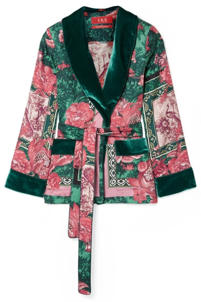 Shop F.r.s For Restless Sleepers Armonia Velvet-trimmed Printed Silk-twill Jacket In Pink