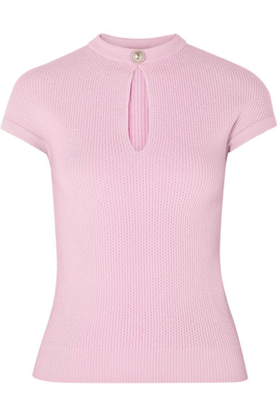 Shop Balmain Button-embellished Wool-blend Top In Pastel Pink