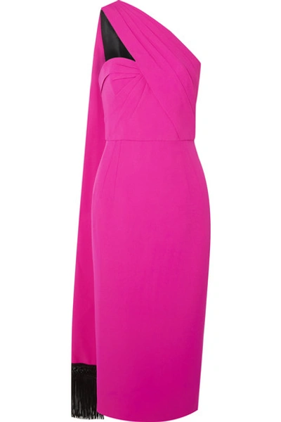 Shop Andrew Gn One-shoulder Draped Crepe Midi Dress In Fuchsia