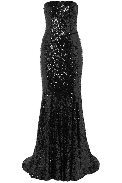 Shop Dolce & Gabbana Strapless Sequined Tulle Gown In Black