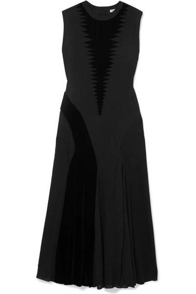 Shop Loewe Velvet-trimmed Silk And Cotton-blend Dress In Black