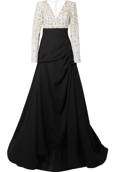 Shop Burnett New York Ruched Embellished Tulle And Crepe Gown In Black