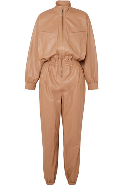 Shop Zimmermann Espionage Leather Jumpsuit In Beige