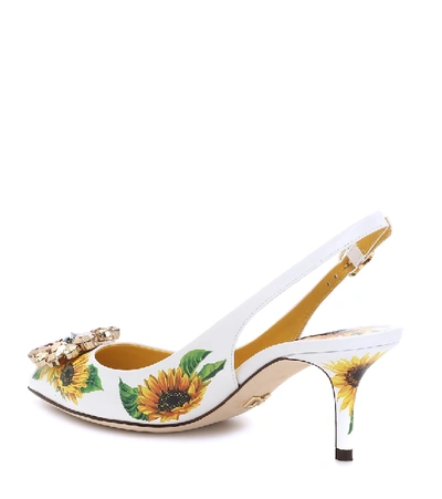 Shop Dolce & Gabbana Floral Leather Slingback Pumps In White