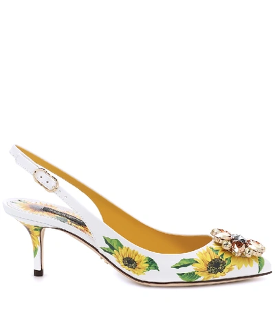 Shop Dolce & Gabbana Floral Leather Slingback Pumps In White