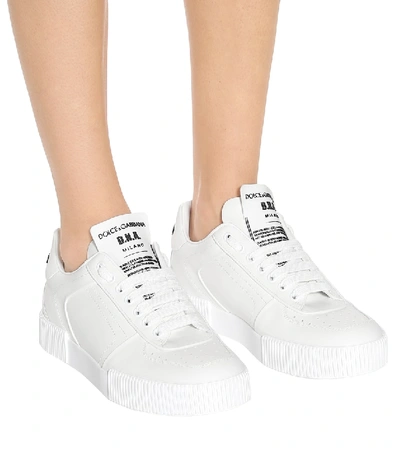 Shop Dolce & Gabbana Miami Leather Sneakers In White