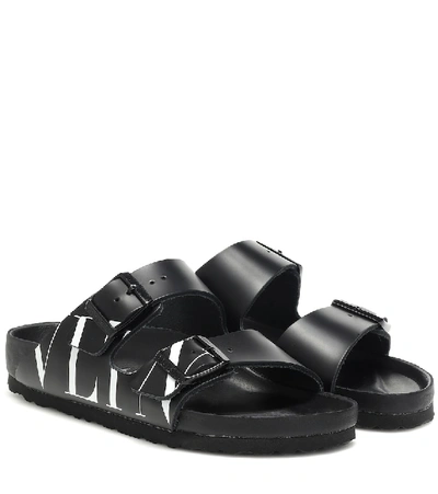 Shop Valentino X Birkenstock Vltn Leather Sandals In Black