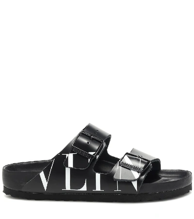 Shop Valentino X Birkenstock Vltn Leather Sandals In Black