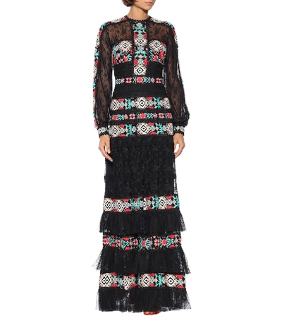 Shop Costarellos Embroidered Lace Gown In Black
