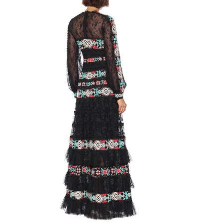 Shop Costarellos Embroidered Lace Gown In Black