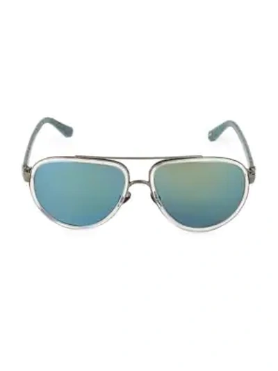 Shop Linda Farrow 61mm Browlined Aviator Sunglasses In Blue