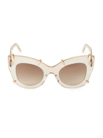 Shop Pomellato 48mm Oversized Clear Cat Eye Sunglasses In Beige